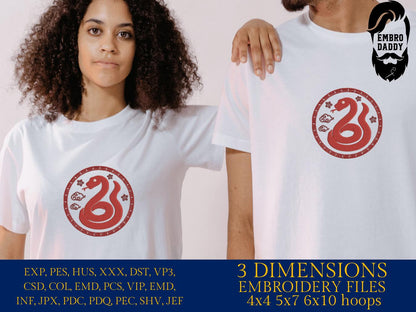 Machine Embroidery files, Chinese wood snake, China Holiday, PES, DST, xxx, hus & more