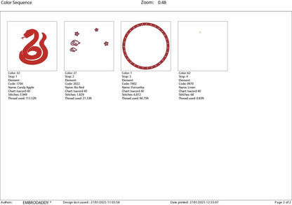 Machine Embroidery files, Chinese wood snake, China Holiday, PES, DST, xxx, hus & more