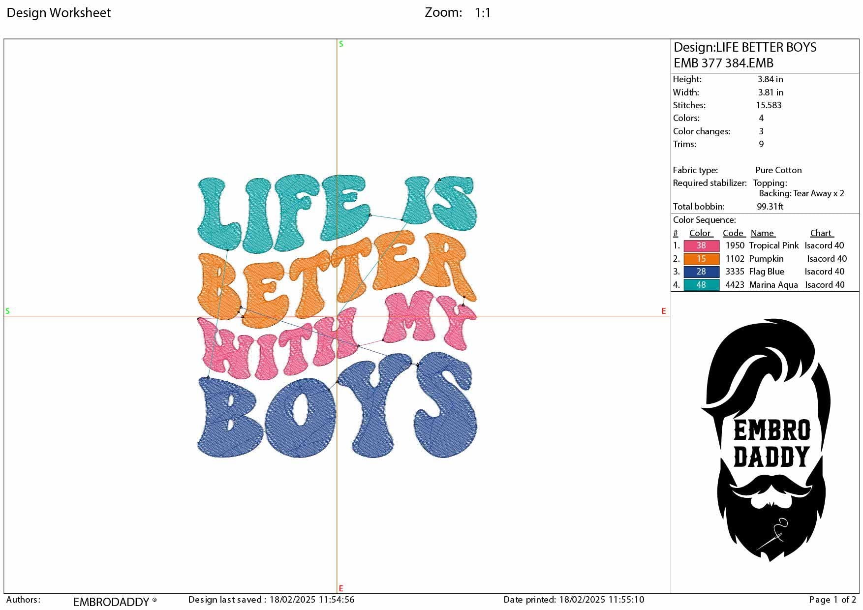 Machine Embroidery files, life is better with my boys, dst PES, xxx, hus & more