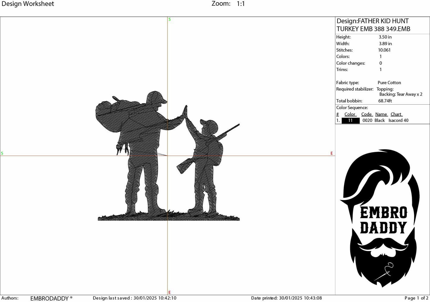 Machine Embroidery files, father and son, turkey hunters, PES, DST, xxx, hus and more