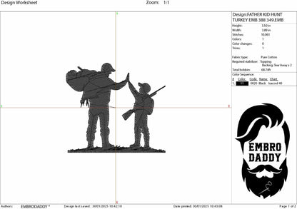 Machine Embroidery files, father and son, turkey hunters, PES, DST, xxx, hus and more