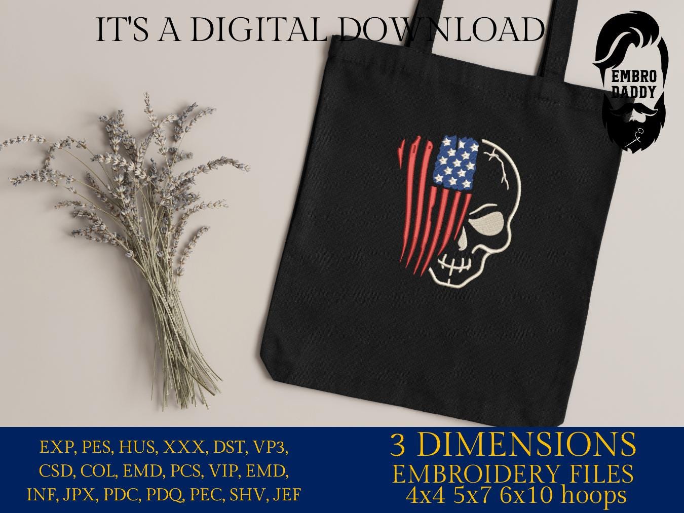 Machine Embroidery files, Usa Skull Flag, Second Amendment, Patriotic, America , DST, PES, xxx, hus & more, embroidery files