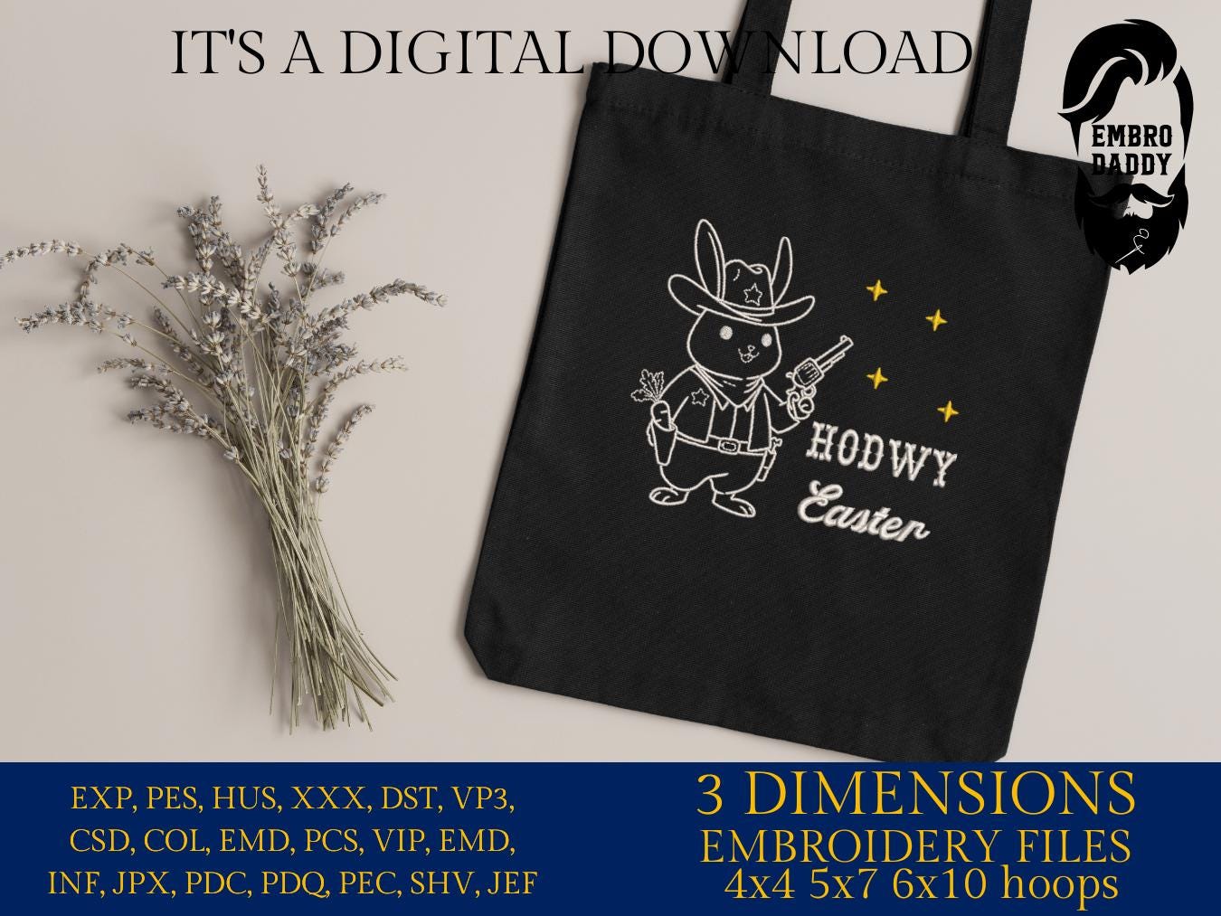 Machine Embroidery files, Howdy Easter, Western Easter Bunny Design, Cowboy Easter, Retro Western Bunny PES, rabbit, xxx, hus & more
