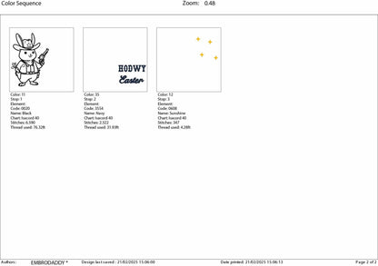 Machine Embroidery files, Howdy Easter, Western Easter Bunny Design, Cowboy Easter, Retro Western Bunny PES, rabbit, xxx, hus & more