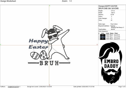 Machine Embroidery files, Happy Easter Bruh, Easter Shirt, Bunny Dabbing, Kids Easter, Boys Easter, PES, dst, xxx, hus & more