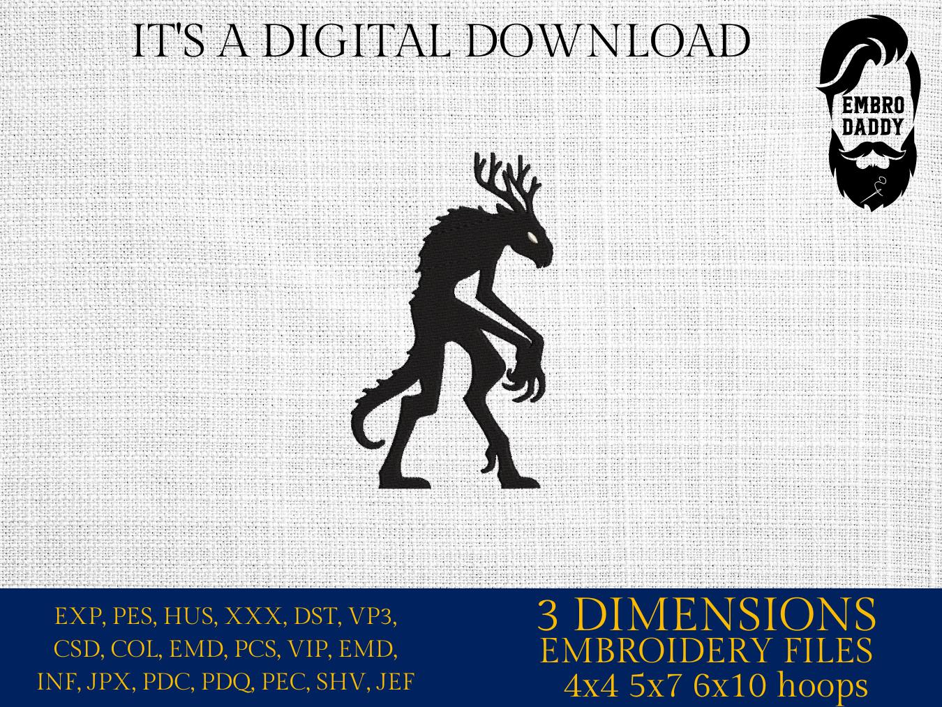Machine Embroidery files, Wendigo, Windigo, Scary Monster, Halloween, Scary, PES, DST, xxx, hus and more