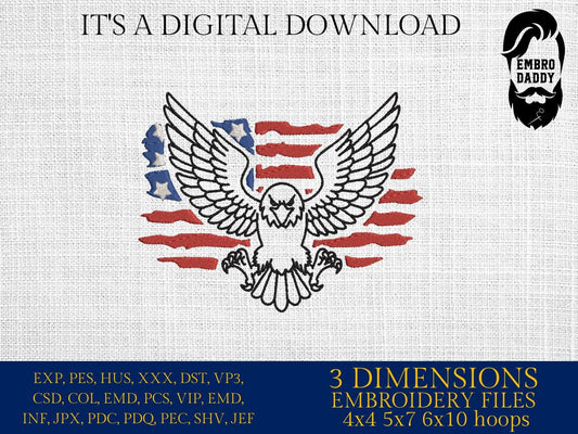 Machine Embroidery files, American Flag, eagle, PES, dst, xxx hus & more