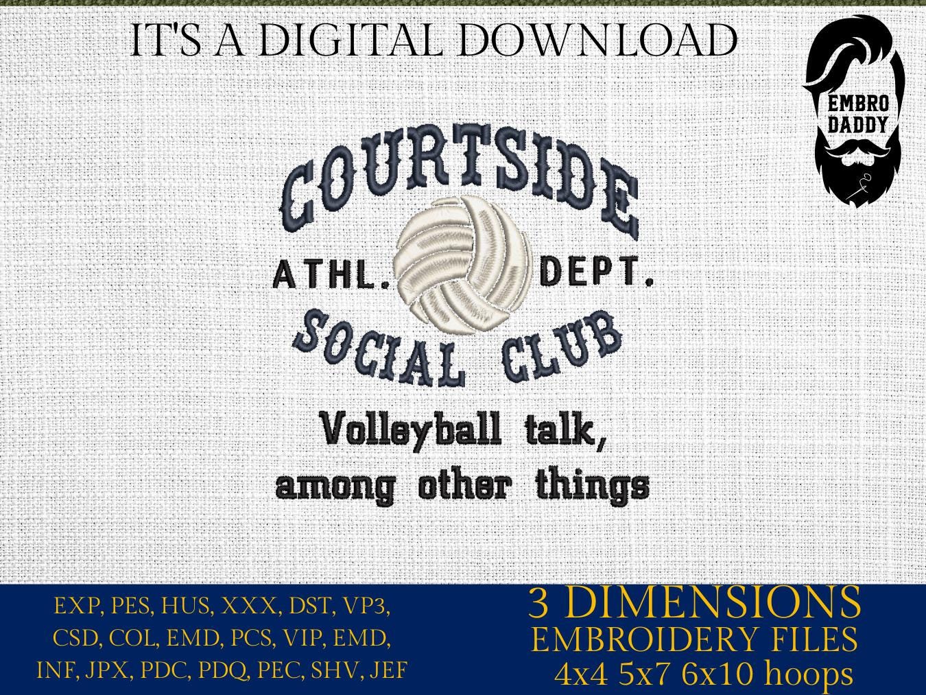 Machine Embroidery files, volleyball, courtside social club, PES, dst, xxx, hus & more