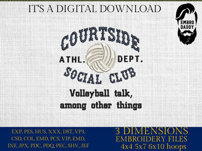 Machine Embroidery files, volleyball, courtside social club, PES, dst, xxx, hus & more