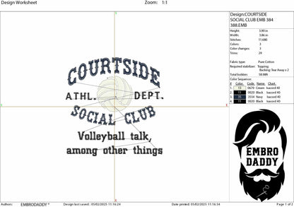 Machine Embroidery files, volleyball, courtside social club, PES, dst, xxx, hus & more