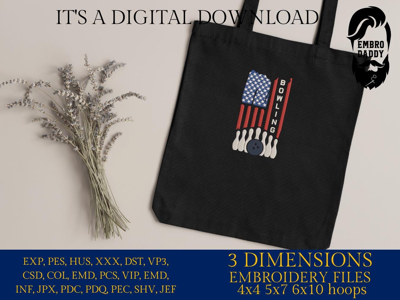 Machine Embroidery files, USA flag, bowling, PES, dst, xxx, hus & more