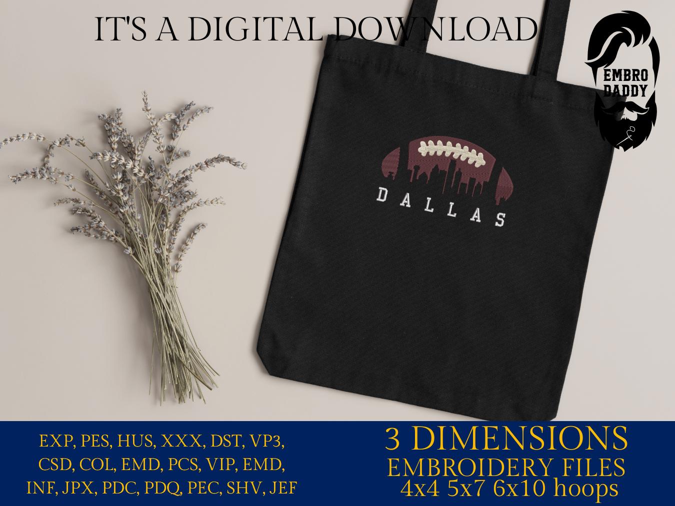Machine Embroidery files, Dallas City skyline, football gift idea PES, dst, xxx, hus & more