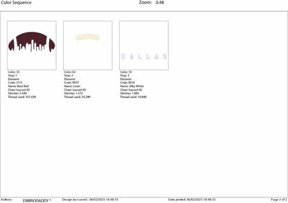 Machine Embroidery files, Dallas City skyline, football gift idea PES, dst, xxx, hus & more