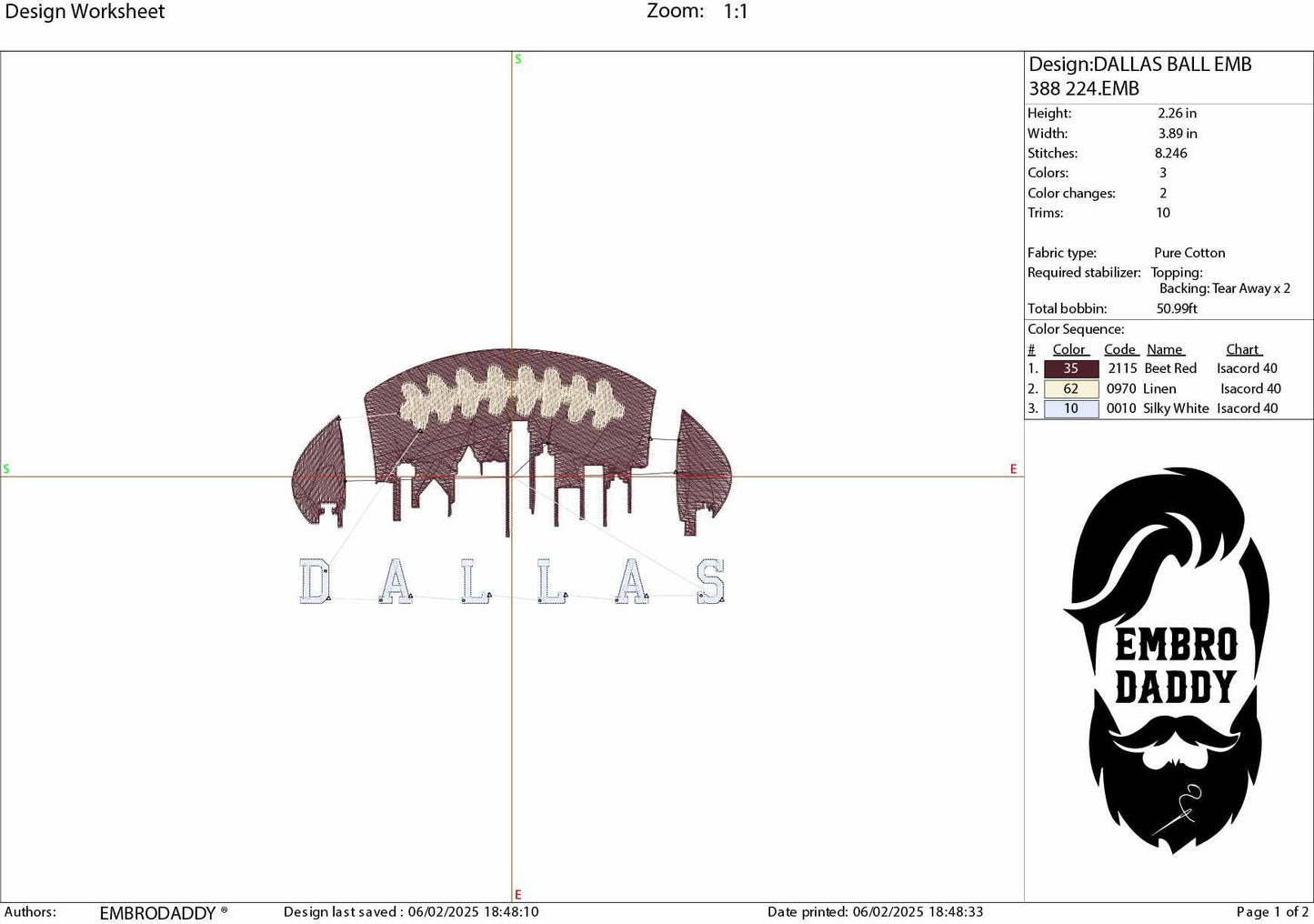 Machine Embroidery files, Dallas City skyline, football gift idea PES, dst, xxx, hus & more
