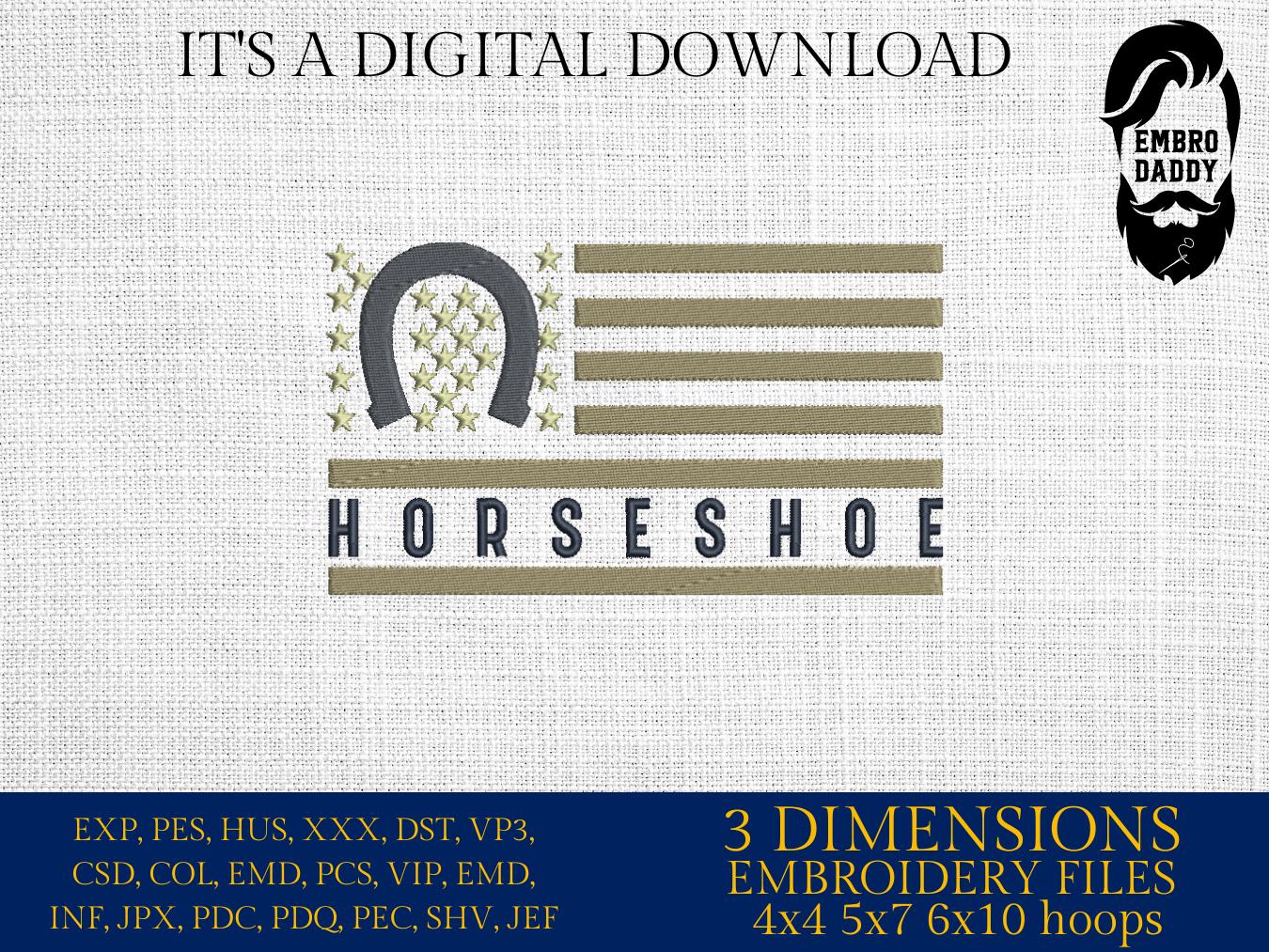 Machine Embroidery files, Usa flag horseshoe, embroidery files, PES, dst, xxx, hus & more