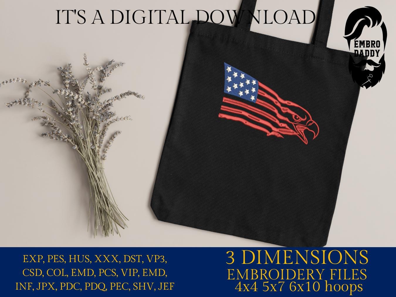 Machine Embroidery files, American Flag, eagle, PES, dst, xxx hus & more