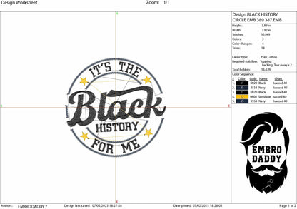 Machine Embroidery files, it's the black history for me, PES, hus, dst, vp3 & more