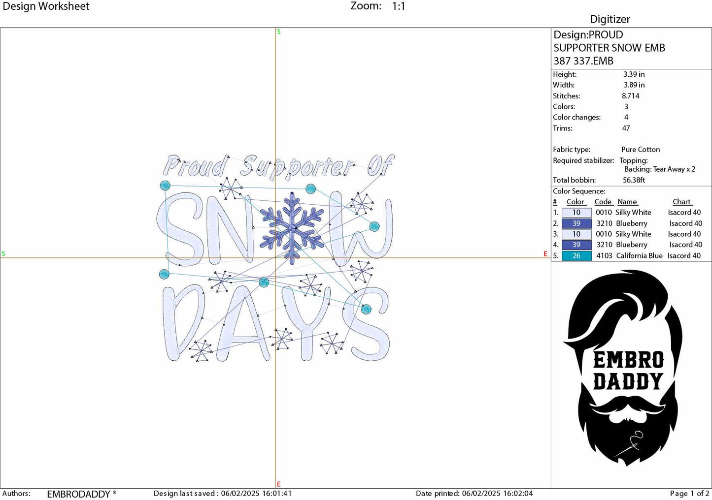 Machine Embroidery files, proud supporter of snow days, Funny Winter, Funny Saying PES, DST, xxx, hus & more