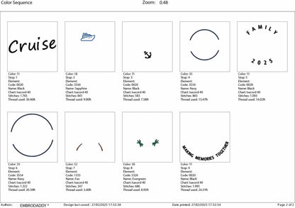 Machine Embroidery files, Family Cruise 2025, memories together, PES, xxx, hus & more, embroidery files