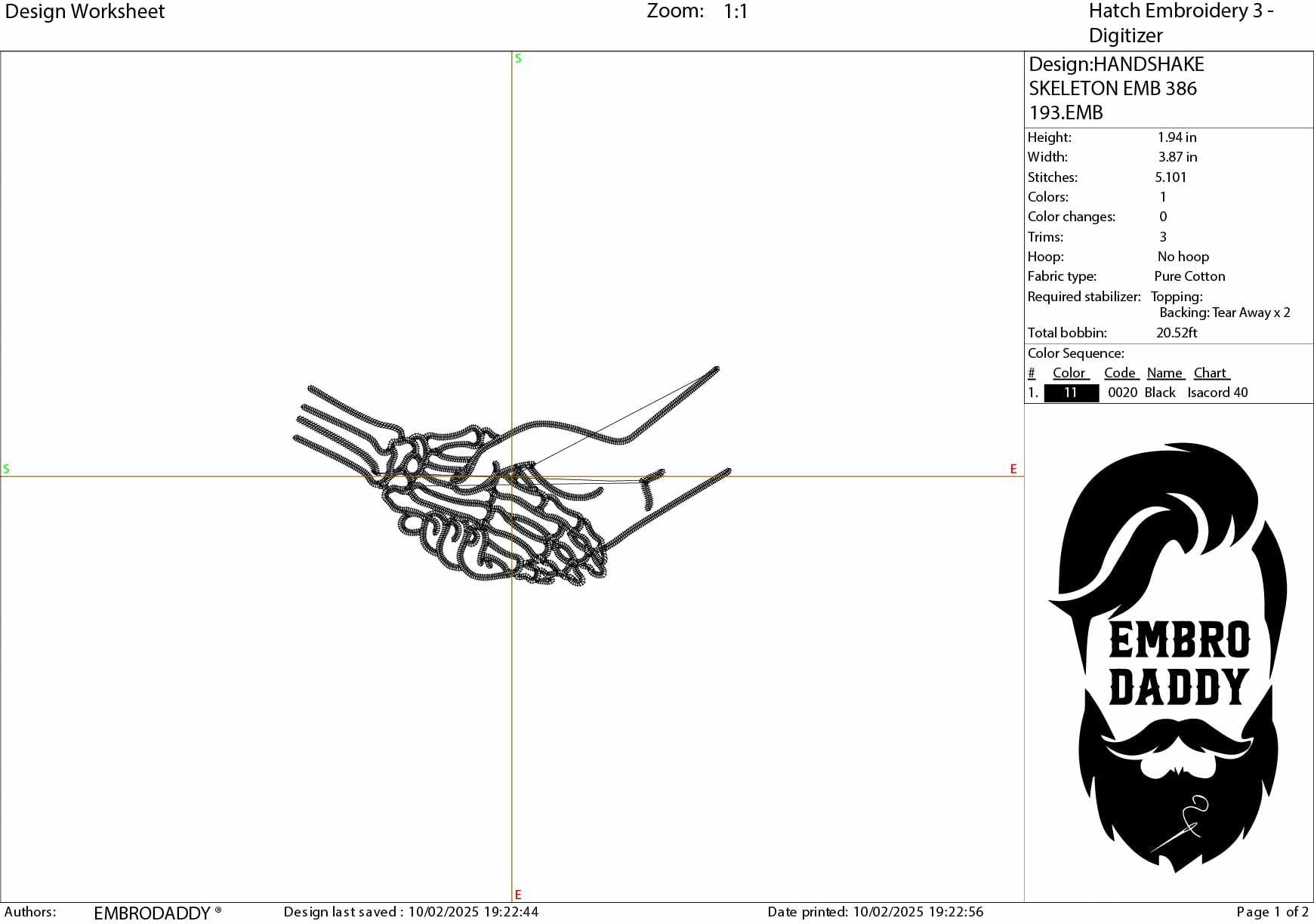 Machine Embroidery files, Handshake With Skeleton, Shake Hands, Gothic Bones, PES, xxx, hus & more