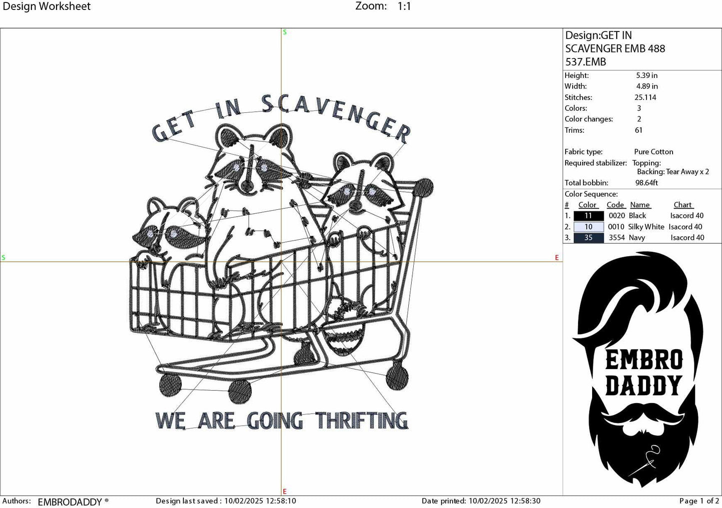 Machine Embroidery files, Get In Scavenger We're Going Thrifting Raccoon, Funny Quote Retro Vintage Trash Panda, PES, xxx & more