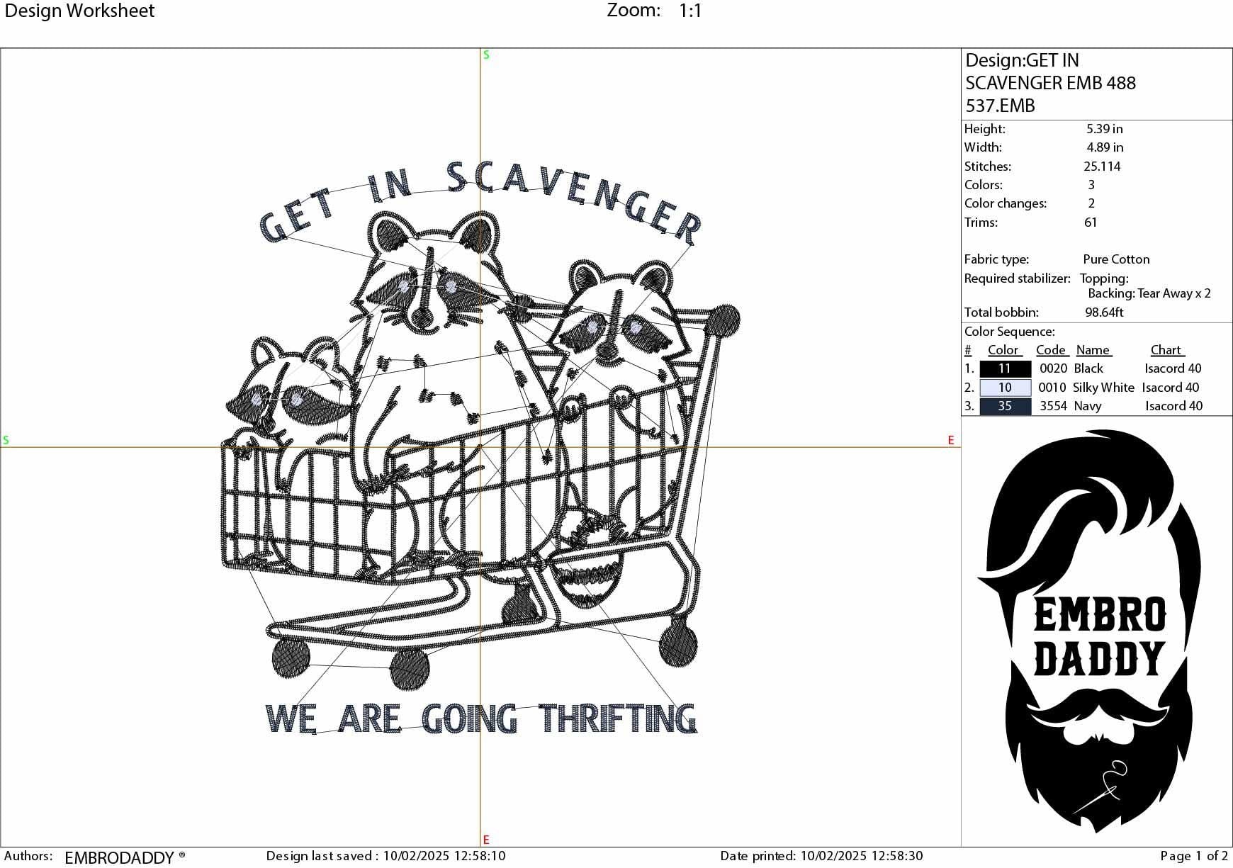 Machine Embroidery files, Get In Scavenger We're Going Thrifting Raccoon, Funny Quote Retro Vintage Trash Panda, PES, xxx & more
