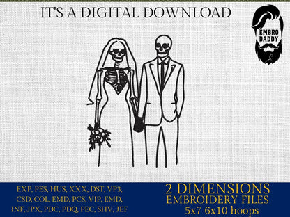 Machine Embroidery files, Skeleton Wedding, Dead Lovers, Gothic Bride Groom, gifts for halloween, PES, xxx, hus & more