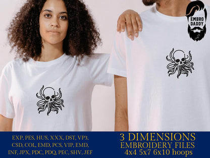 Machine Embroidery files, Skull Octopus, Tentacles, Ocean Sea Monster, Scary Monster, Halloween, Scary, PES, DST, xxx, hus and more