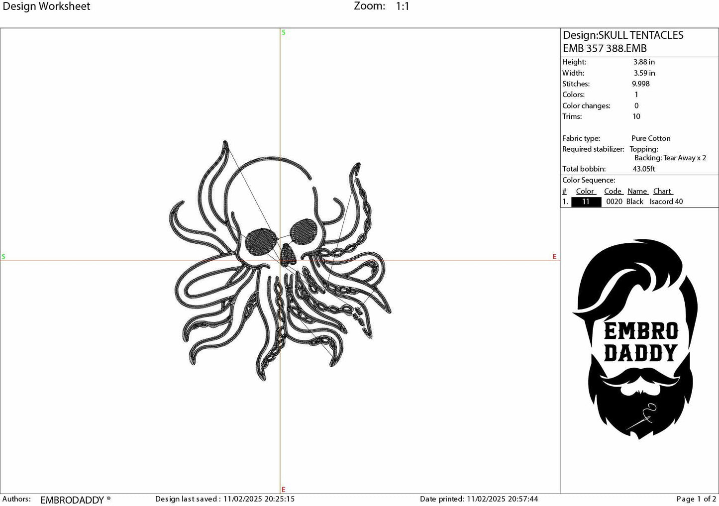 Machine Embroidery files, Skull Octopus, Tentacles, Ocean Sea Monster, Scary Monster, Halloween, Scary, PES, DST, xxx, hus and more