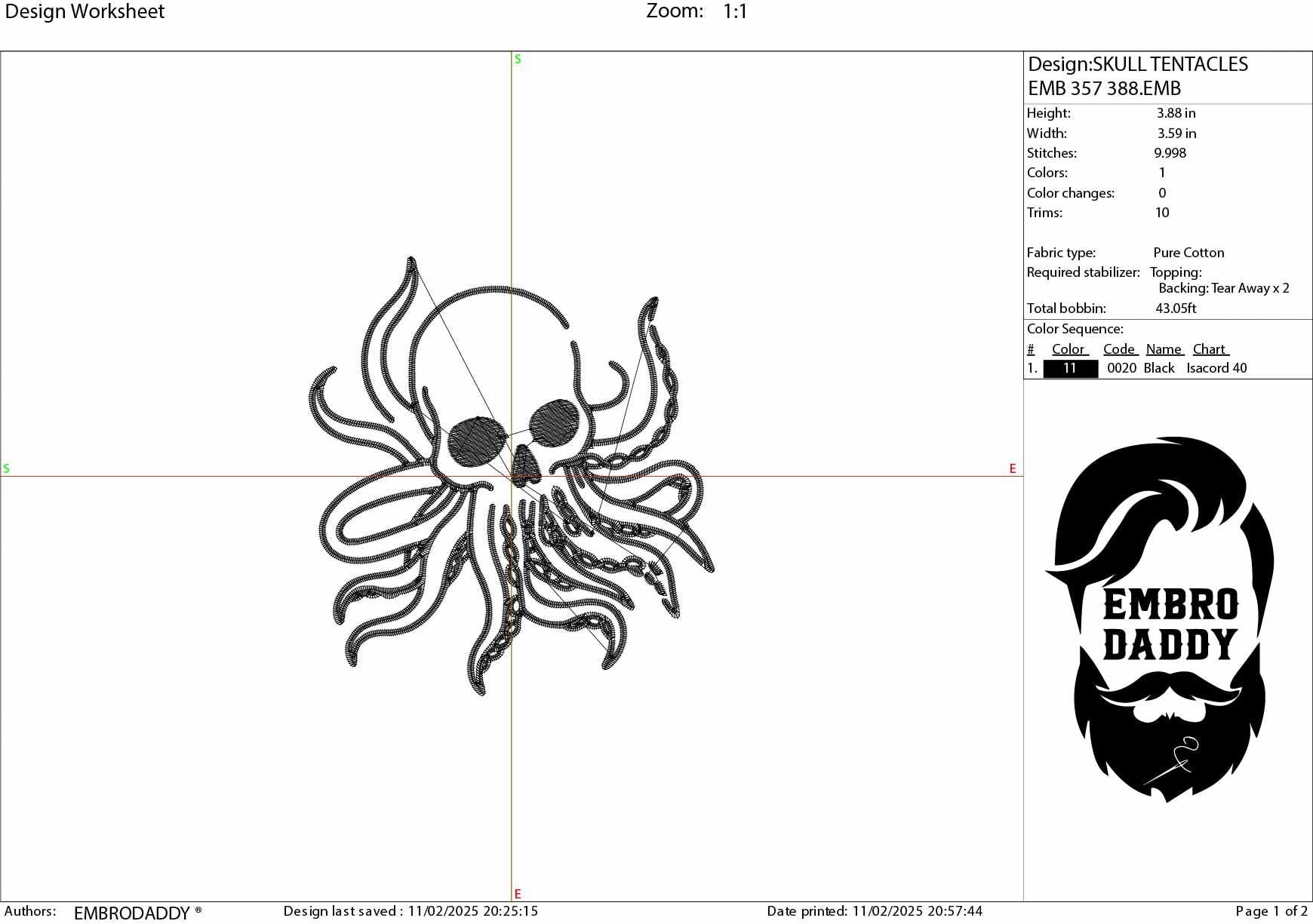 Machine Embroidery files, Skull Octopus, Tentacles, Ocean Sea Monster, Scary Monster, Halloween, Scary, PES, DST, xxx, hus and more