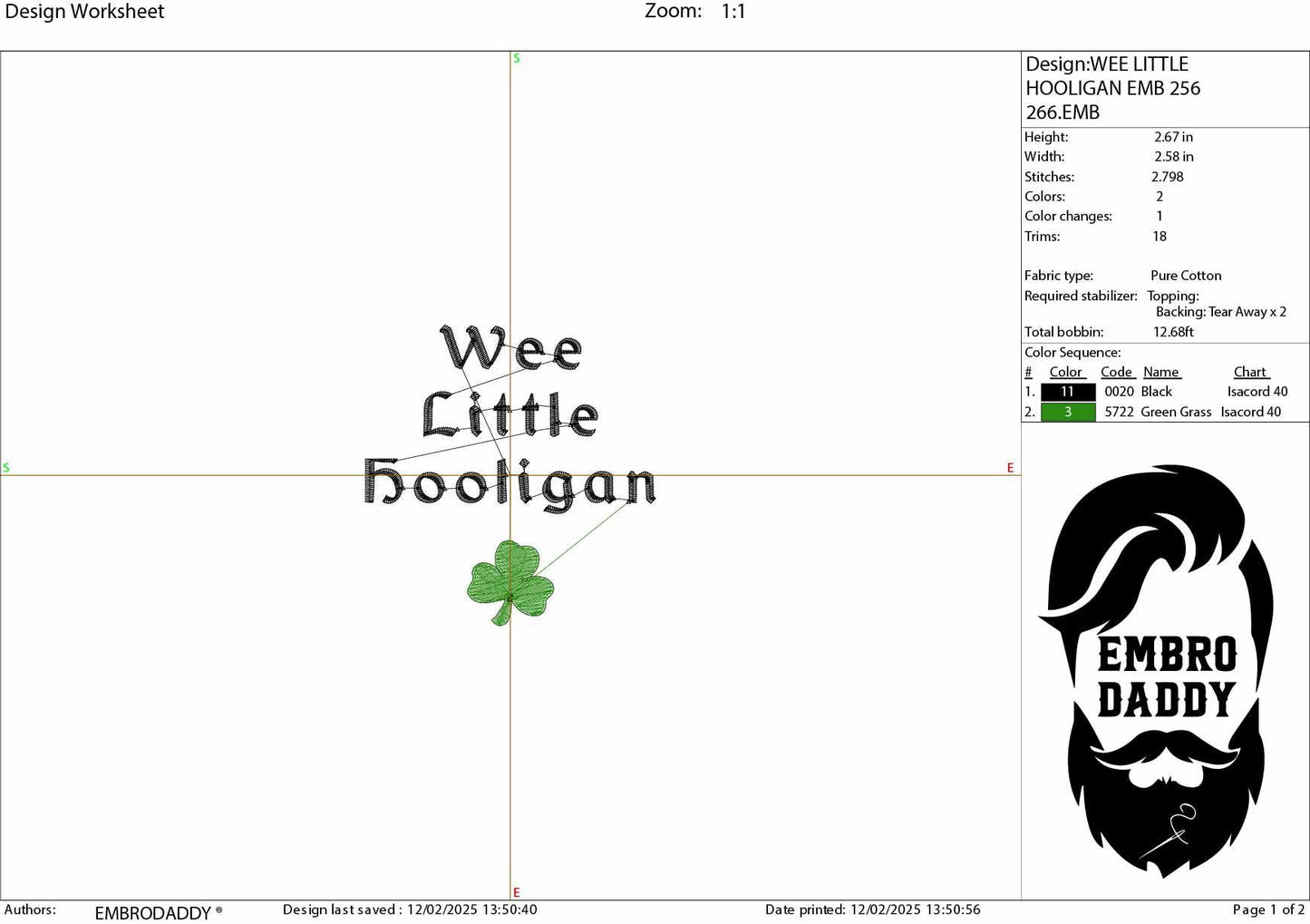 Machine Embroidery files, Wee little hooligan, funny Saint Patrick, Happy St. Fatty's day, PES, DST, xxx, hus & more