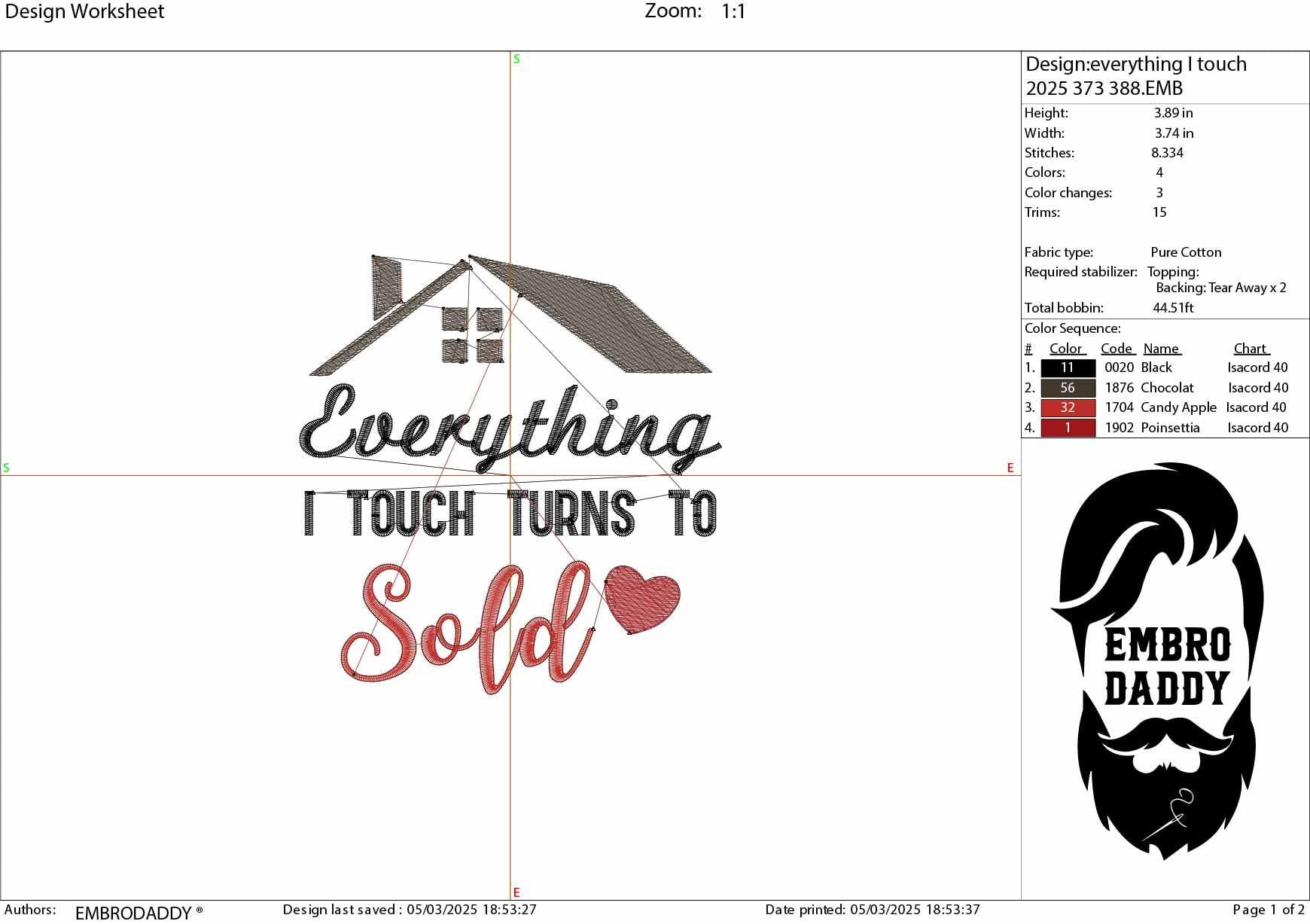 Machine Embroidery files, everything I touch turn to sold, real estate AGENT, property asset, sell keys Gift idea, PES, dst xxx, hus & more