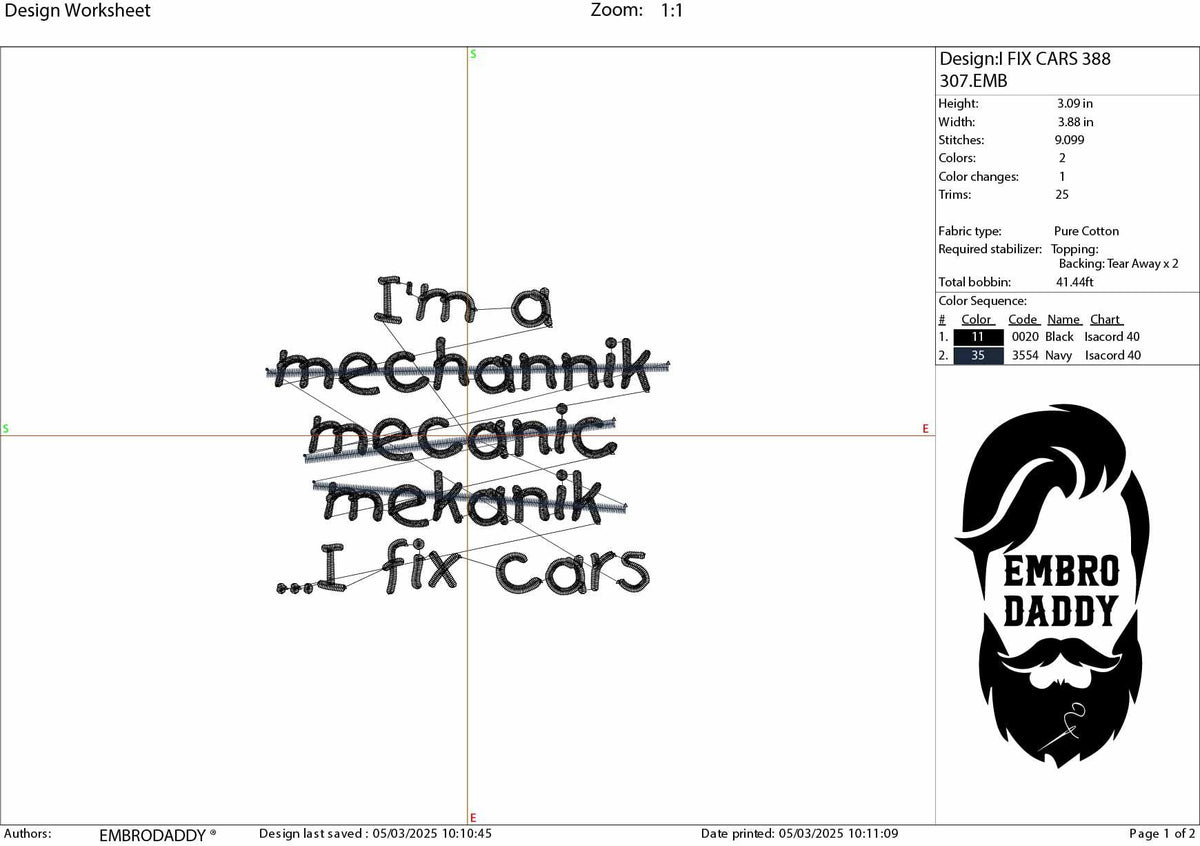 Machine Embroidery files, I'a a mechanic, fix cars, funny PES, DST, xxx, hus & more
