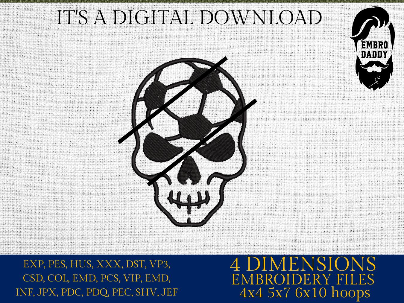 Machine Embroidery files, skull Soccer ball Design, Perfect for Soccer Enthusiasts, PES, dst, xxx, hus & more