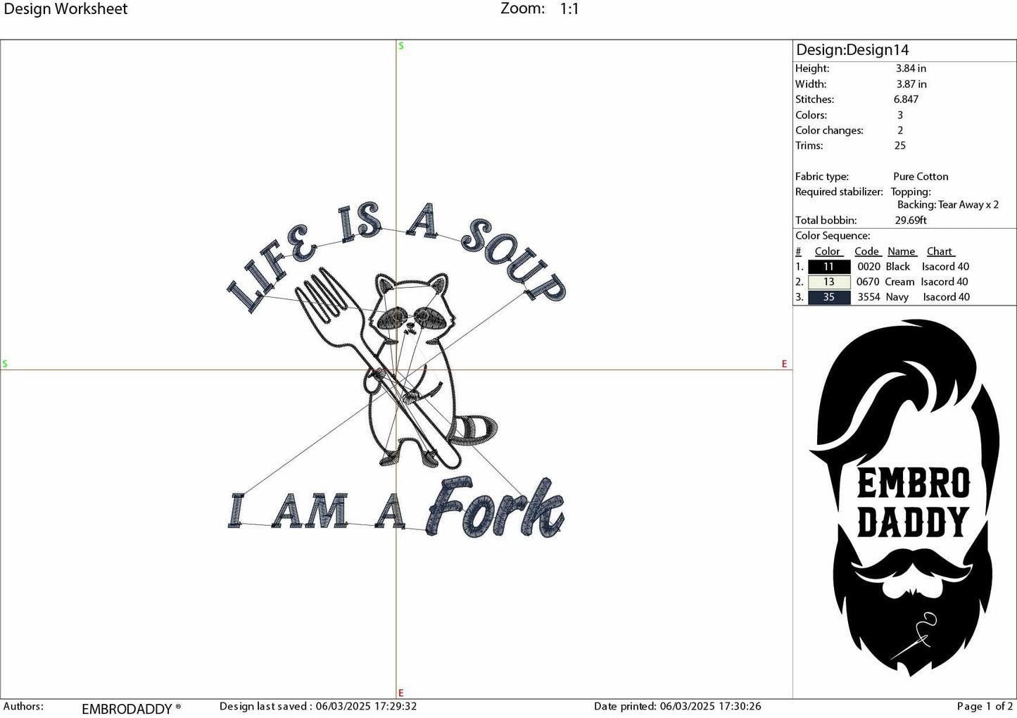 Machine Embroidery files, Life Is a Soup I Am a Fork, Funny, Sarcastic, Raccoon, PES, dst, hus & more