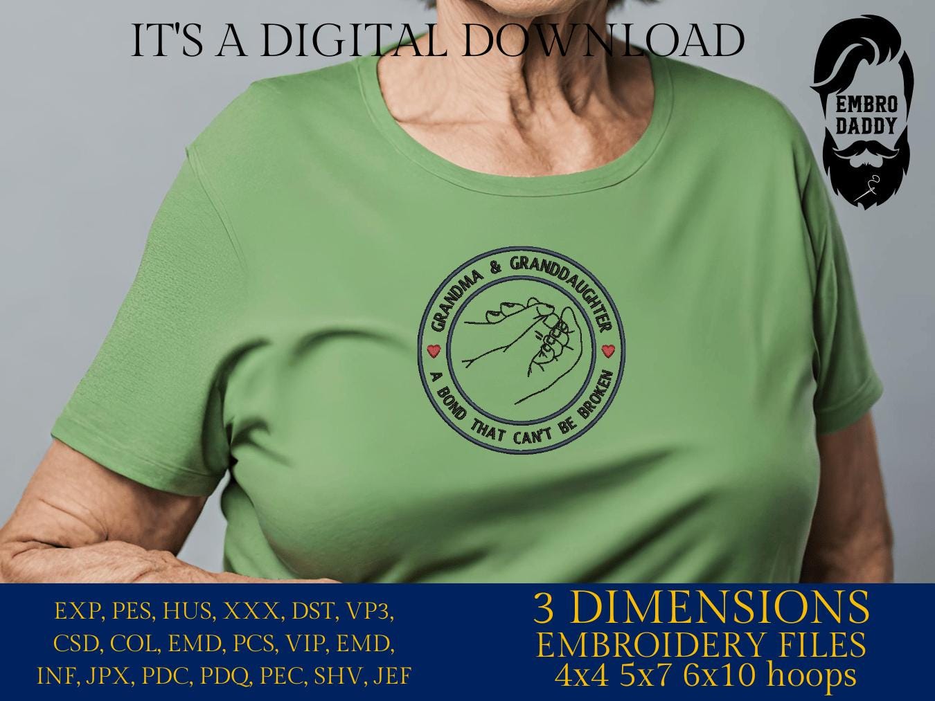 Machine Embroidery files, grandma and granddaughter, PES, dust, xxx, hus & more