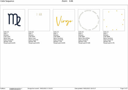 Machine Embroidery files, I am Virgo, PES, dst, vip, xxx, hus & more