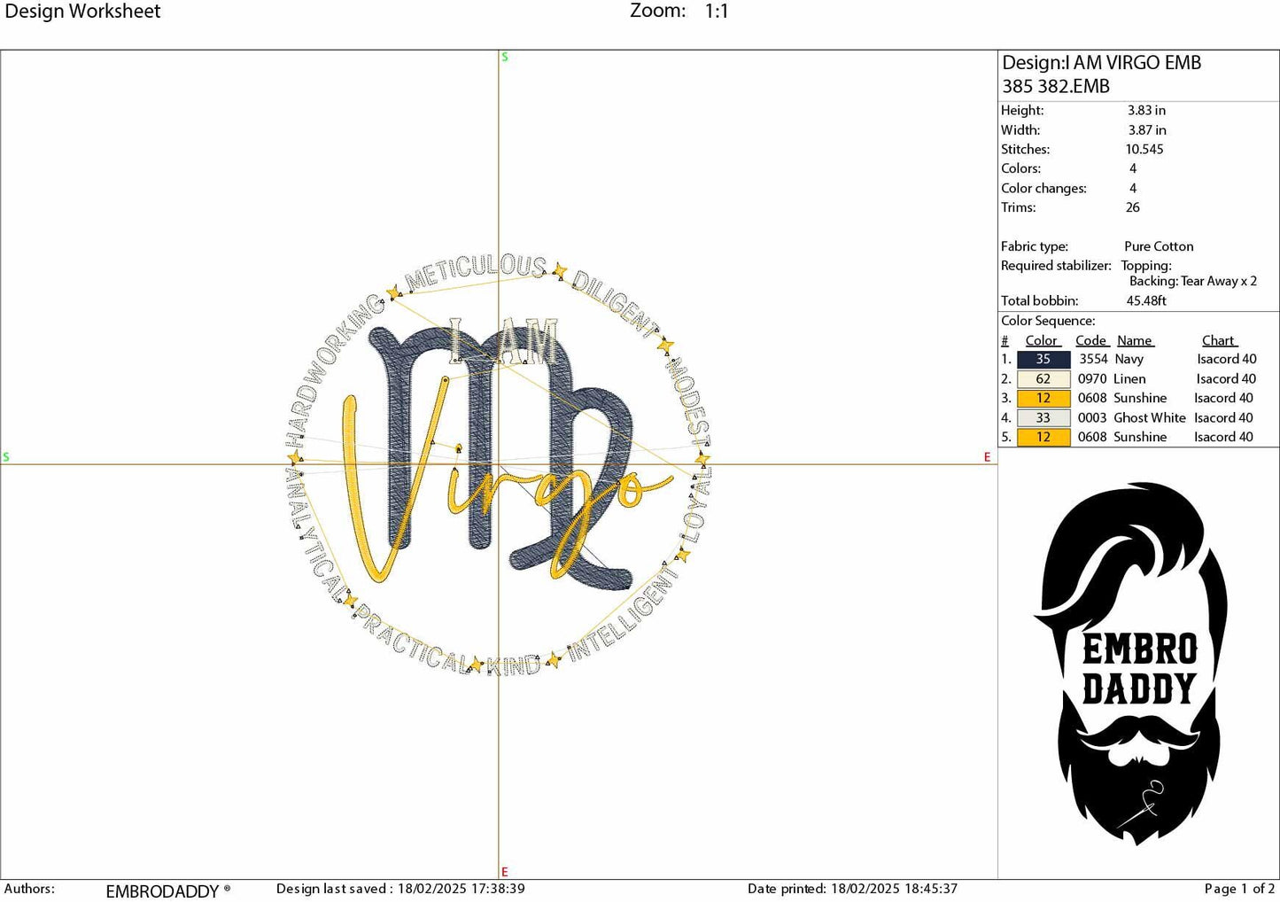 Machine Embroidery files, I am Virgo, PES, dst, vip, xxx, hus & more