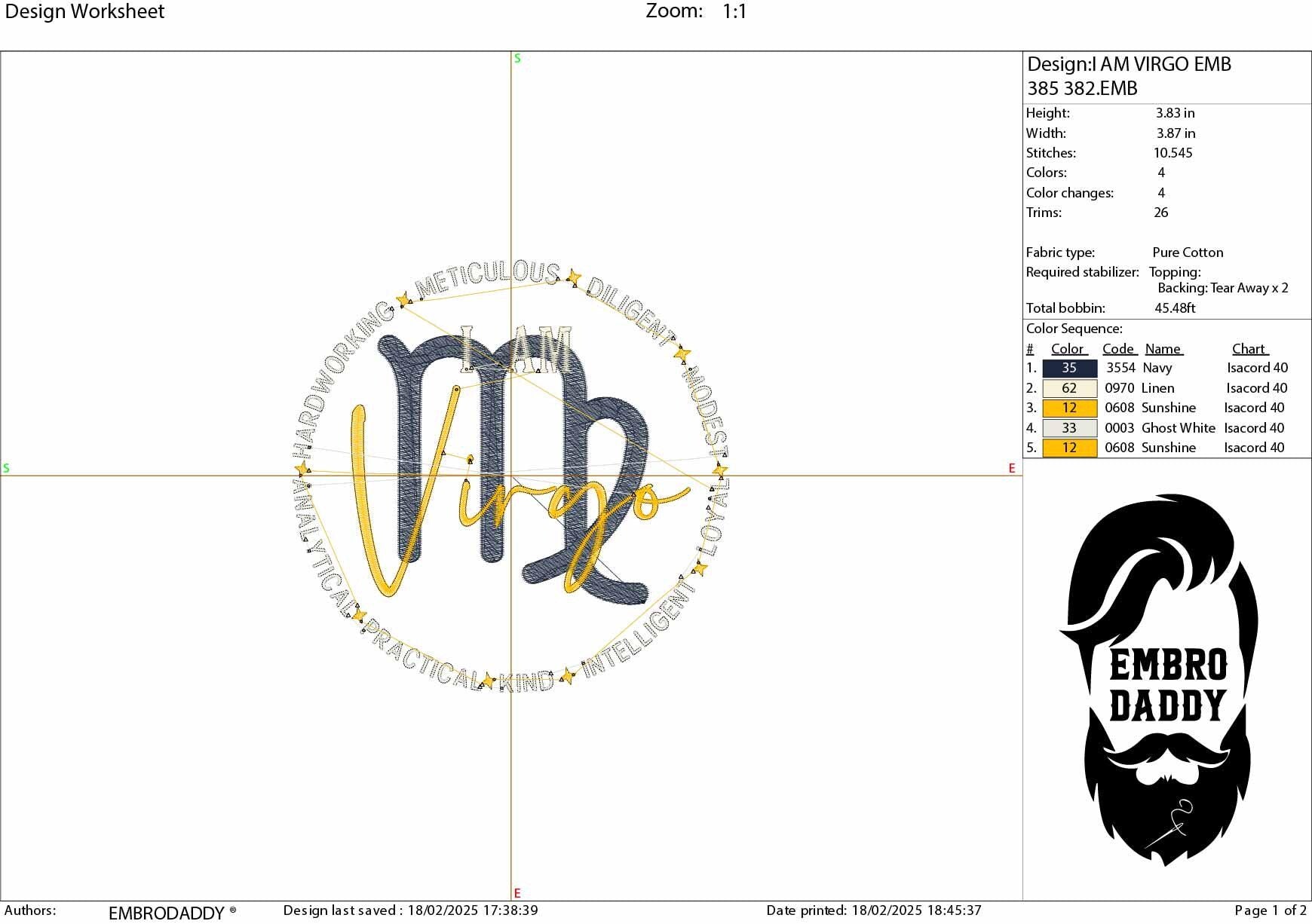 Machine Embroidery files, I am Virgo, PES, dst, vip, xxx, hus & more