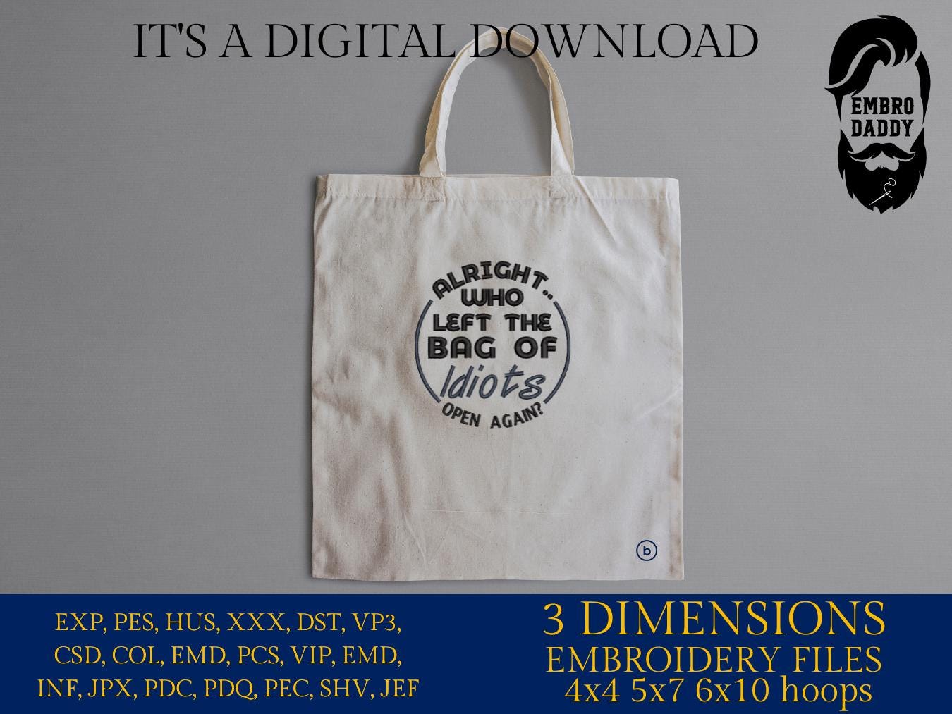 Machine Embroidery files, Who Left the Bag of Idiots Open Again, Sarcastic, Funny Adult PES, DST, xxx, hus & more
