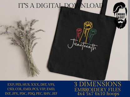 Machine Embroidery files, 1865 Juneteenth, PES, hus, dst, vp3 & more