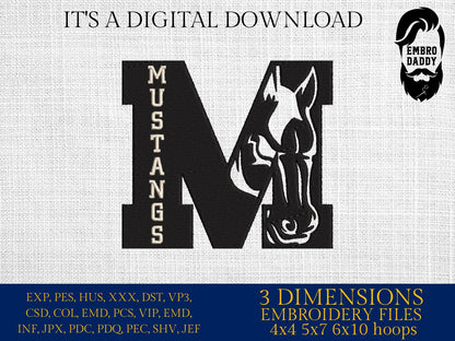 Machine Embroidery files, Mustangs Team Spirit, Mustangs Logo, Mom Life, gift idea PES, xxx, hus & more, fan embroidery files