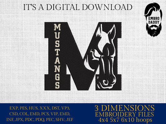 Machine Embroidery files, Mustangs Team Spirit, Mustangs Logo, Mom Life, gift idea PES, xxx, hus & more, fan embroidery files