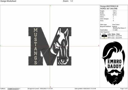 Machine Embroidery files, Mustangs Team Spirit, Mustangs Logo, Mom Life, gift idea PES, xxx, hus & more, fan embroidery files