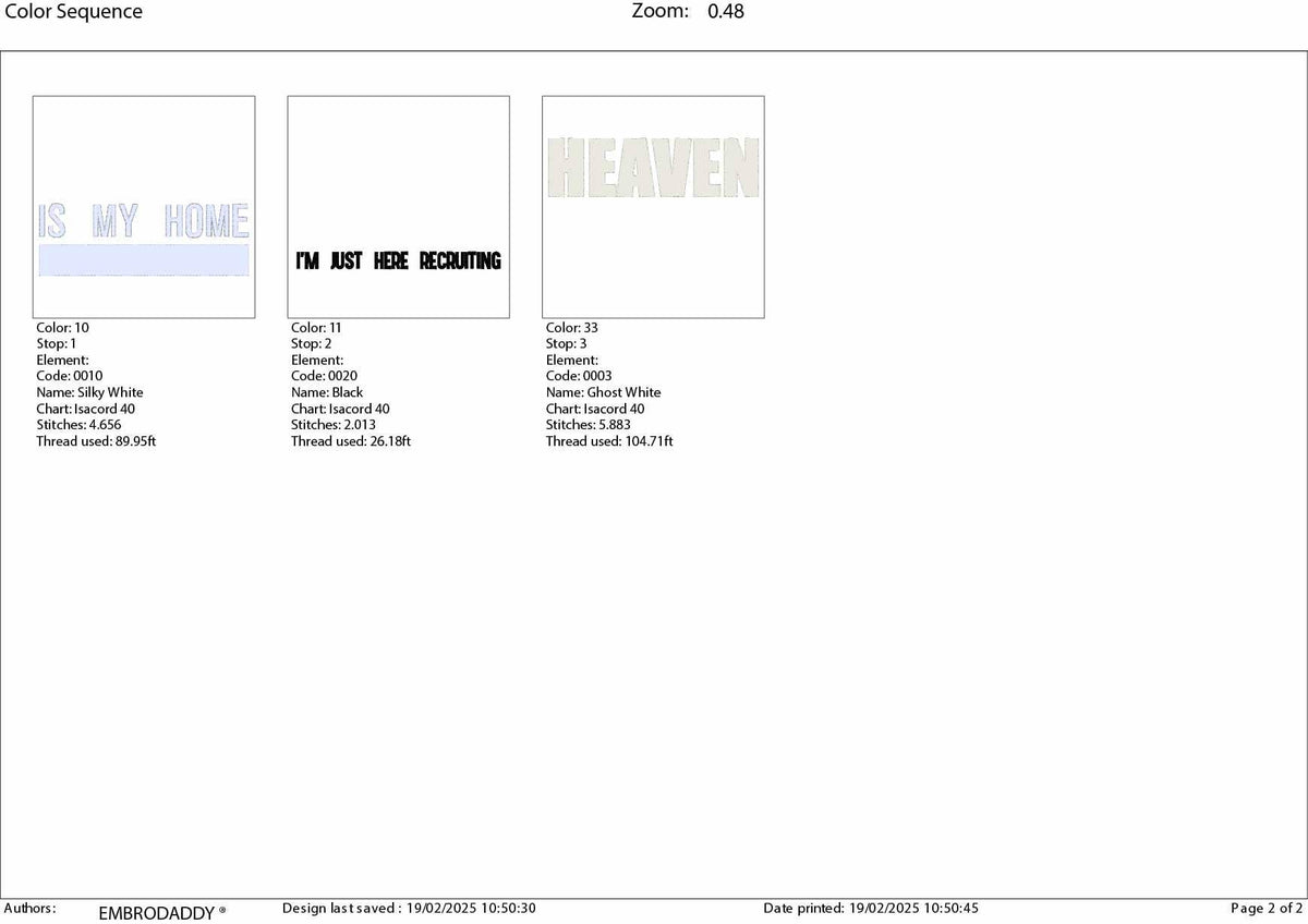 Machine Embroidery files, Heaven is my home I'm just here recruiting, PES, DST, xxx, hus & more