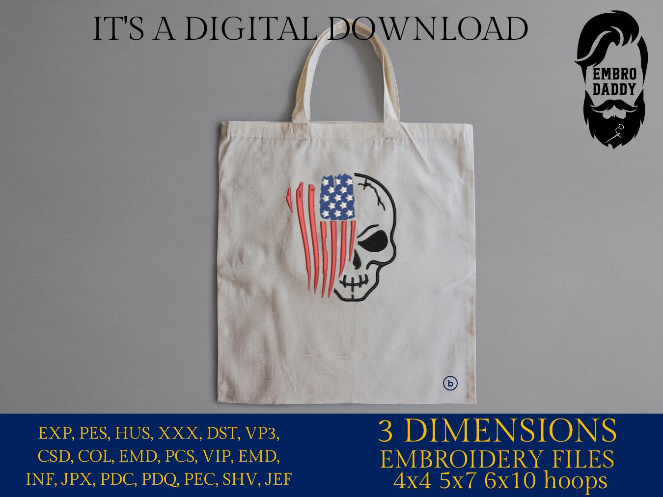 Machine Embroidery files, Usa Skull Flag, Second Amendment, Patriotic, America , DST, PES, xxx, hus & more, embroidery files