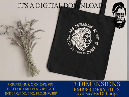 Machine Embroidery files, Be Strong And Courageous, Bible verse, PES, xxx, hus & more