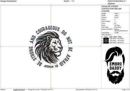 Machine Embroidery files, Be Strong And Courageous, Bible verse, PES, xxx, hus & more