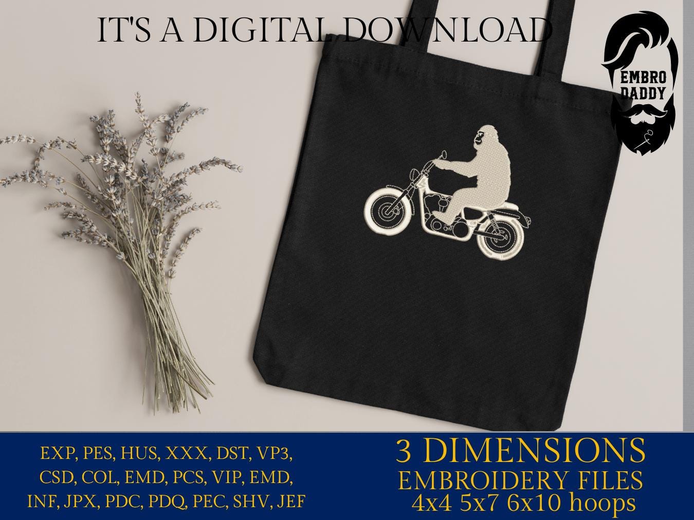 Machine Embroidery files, bigfoot motorbike, PES, xxx, hus & more