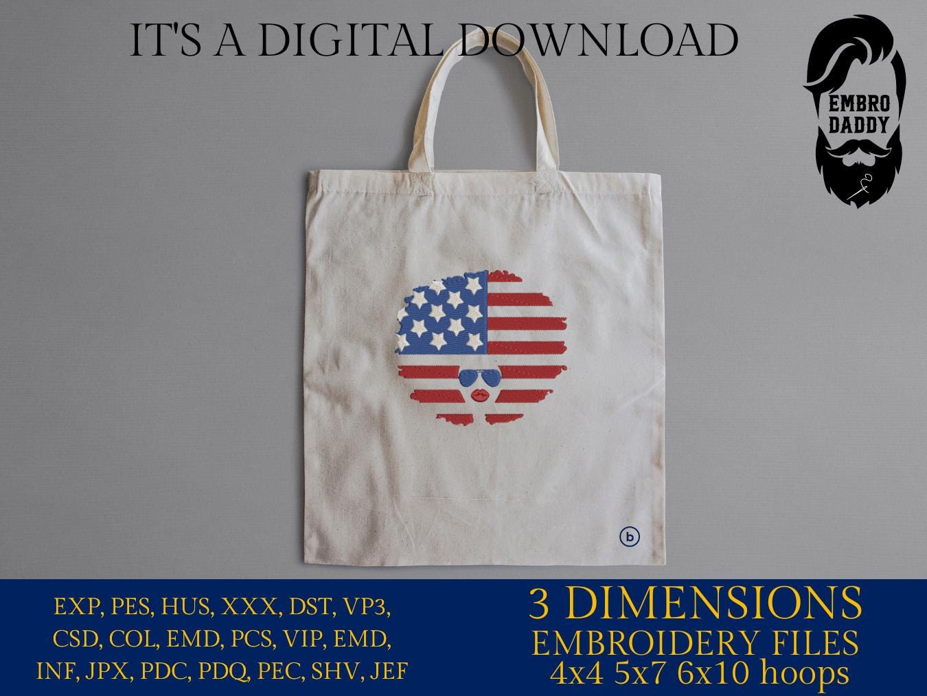 Machine Embroidery files, American Flag, Patriotic, Afro puff flag, 4th of July, PES, dst, xxx, hus & more